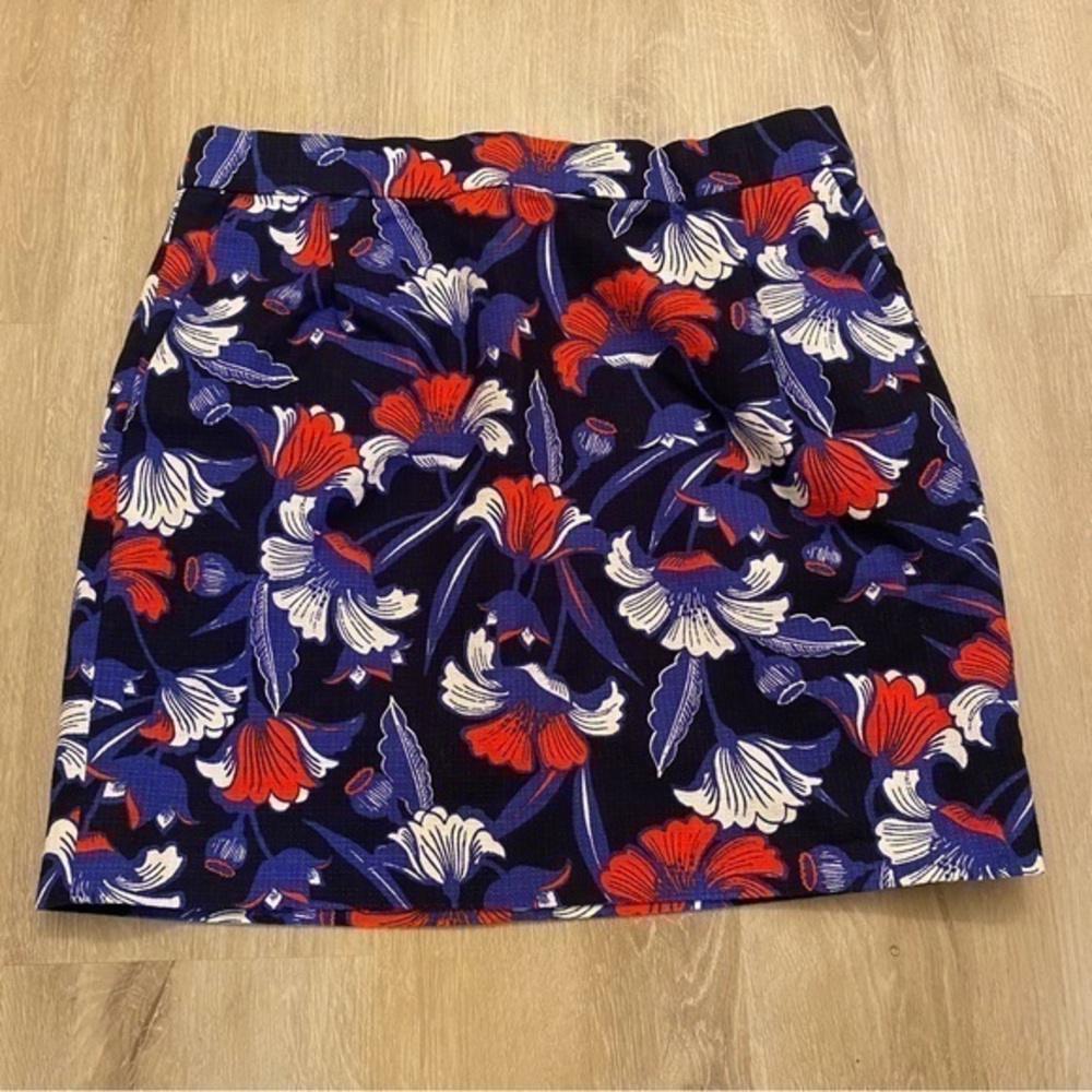J.Crew Floral Mini Skirt Size 6 Navy Red White 100% Cotton Lined Preppy